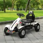 Aosom Childrens White Go Kart Pedal Ride-On Toy with Adjustable Seat Sharp Handling Handbrake Non-Slip Rubber Wheels - Image 10