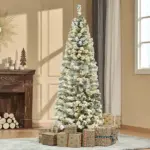 HOMCOM Christmas Tree 6ft Prelit Flocked with 250 LED Lights 462 Branches Green White - Image 2