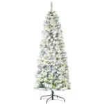 HOMCOM Christmas Tree 6ft Prelit Flocked with 250 LED Lights 462 Branches Green White - Image 11