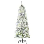 HOMCOM Christmas Tree 6ft Prelit Flocked with 250 LED Lights 462 Branches Green White