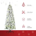 HOMCOM Christmas Tree 6ft Prelit Flocked with 250 LED Lights 462 Branches Green White - Image 4