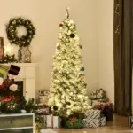 HOMCOM Christmas Tree 6ft Prelit Flocked with 250 LED Lights 462 Branches Green White - Image 10