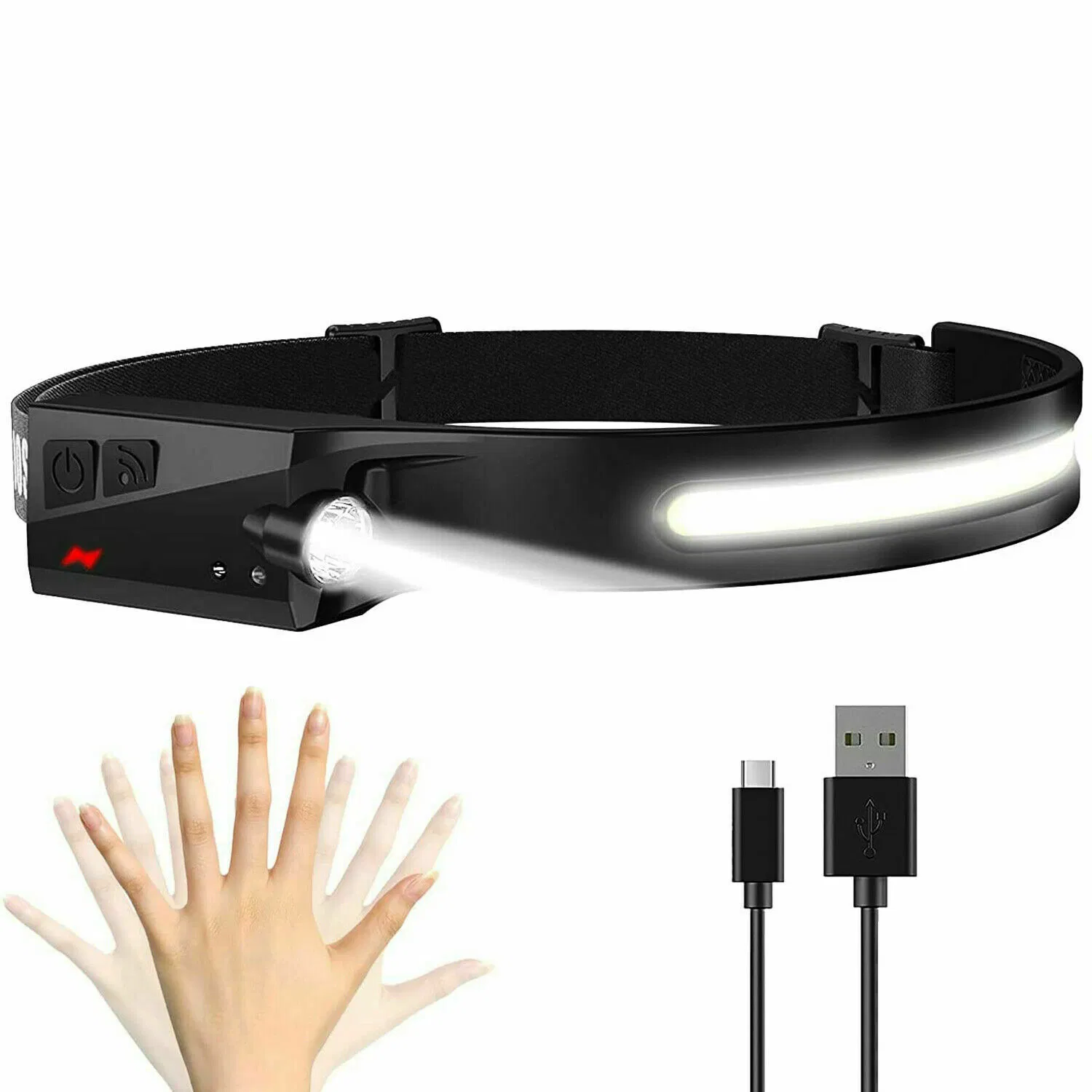 Rechargeable COB XPE LED Headlamp 350 Lumens with Motion Sensor