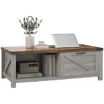 Coffee Table with Storage, Farmhouse Living Room Table with Storage Drawer and Open Shelf, Distressed Gray - Image 11