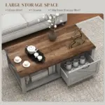 Coffee Table with Storage, Farmhouse Living Room Table with Storage Drawer and Open Shelf, Distressed Gray - Image 4