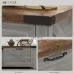 Coffee Table with Storage, Farmhouse Living Room Table with Storage Drawer and Open Shelf, Distressed Gray - Image 6