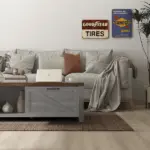 Coffee Table with Storage, Farmhouse Living Room Table with Storage Drawer and Open Shelf, Distressed Gray - Image 7