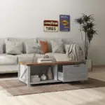 Coffee Table with Storage, Farmhouse Living Room Table with Storage Drawer and Open Shelf, Distressed Gray - Image 10