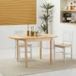 HOMCOM Compact Folding Dining Table 56" Small Space Wood Kitchen Table Drop Leaf Natural - Image 2
