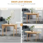 HOMCOM Compact Folding Dining Table 56" Small Space Wood Kitchen Table Drop Leaf Natural - Image 5