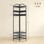Corner Hall Tree, Industrial 4-Tier Coat Rack with Shoe Storage, 8 Movable Hooks and 2 Shelves for Hallway, Black - Image 3
