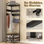 Corner Hall Tree, Industrial 4-Tier Coat Rack with Shoe Storage, 8 Movable Hooks and 2 Shelves for Hallway, Black - Image 6