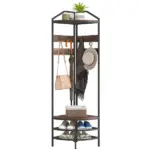 HOMCOM Corner Hall Tree, Industrial 4-Tier Coat Rack with Shoe Storage, 8 Movable Hooks and 2 Shelves for Hallway, Rustic Brown - Image 11