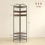HOMCOM Corner Hall Tree, Industrial 4-Tier Coat Rack with Shoe Storage, 8 Movable Hooks and 2 Shelves for Hallway, Rustic Brown - Image 3