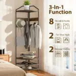 HOMCOM Corner Hall Tree, Industrial 4-Tier Coat Rack with Shoe Storage, 8 Movable Hooks and 2 Shelves for Hallway, Rustic Brown - Image 4