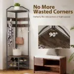HOMCOM Corner Hall Tree, Industrial 4-Tier Coat Rack with Shoe Storage, 8 Movable Hooks and 2 Shelves for Hallway, Rustic Brown - Image 5