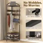 HOMCOM Corner Hall Tree, Industrial 4-Tier Coat Rack with Shoe Storage, 8 Movable Hooks and 2 Shelves for Hallway, Rustic Brown - Image 6