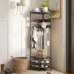 HOMCOM Corner Hall Tree, Industrial 4-Tier Coat Rack with Shoe Storage, 8 Movable Hooks and 2 Shelves for Hallway, Rustic Brown - Image 10