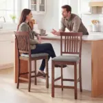 HOMCOM Counter Height Bar Stools with Padded Seat, High Back Kitchen Chairs Set of 2 for Dining Room, Gray and Dark Brown - Image 2