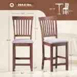 HOMCOM Counter Height Bar Stools with Padded Seat, High Back Kitchen Chairs Set of 2 for Dining Room, Gray and Dark Brown - Image 3