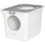 Covered Cat Litter Box, Easy Cleaning Kitty Litter Box with Front Entrance, Top Exit, Scoop, for Odor Control, White