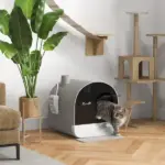 PawHut Covered Cat Litter Box, for Indoor use, with Tray, Scoop, Filter, 17"x17"x18.5", Light Gray - Image 2