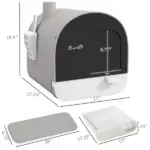 PawHut Covered Cat Litter Box, for Indoor use, with Tray, Scoop, Filter, 17"x17"x18.5", Light Gray - Image 3