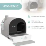 PawHut Covered Cat Litter Box, for Indoor use, with Tray, Scoop, Filter, 17"x17"x18.5", Light Gray - Image 4