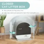 PawHut Covered Cat Litter Box, for Indoor use, with Tray, Scoop, Filter, 17"x17"x18.5", Light Gray - Image 5