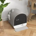 PawHut Covered Cat Litter Box, for Indoor use, with Tray, Scoop, Filter, 17"x17"x18.5", Light Gray - Image 9