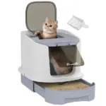 Covered Cat Litter Box with Lid, Drawer, Scoop, Top Entry, Deodorizing Bags, Odor Control, Easy to Clean, Gray - Image 11