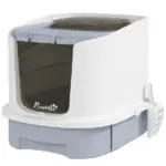 Covered Cat Litter Box with Lid, Drawer, Scoop, Top Entry, Deodorizing Bags, Odor Control, Easy to Clean, Gray