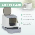 Covered Cat Litter Box with Lid, Drawer, Scoop, Top Entry, Deodorizing Bags, Odor Control, Easy to Clean, Gray - Image 5