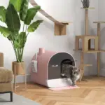 PawHut Covered Cat Litter Box with Lid, Scoop, and Filter, Compact Design, Pink - Image 2