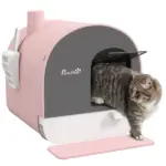 PawHut Covered Cat Litter Box with Lid, Scoop, and Filter, Compact Design, Pink - Image 11