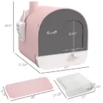 PawHut Covered Cat Litter Box with Lid, Scoop, and Filter, Compact Design, Pink - Image 3