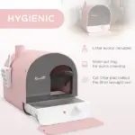PawHut Covered Cat Litter Box with Lid, Scoop, and Filter, Compact Design, Pink - Image 4
