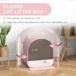 PawHut Covered Cat Litter Box with Lid, Scoop, and Filter, Compact Design, Pink - Image 5