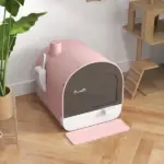 PawHut Covered Cat Litter Box with Lid, Scoop, and Filter, Compact Design, Pink - Image 9