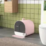PawHut Covered Cat Litter Box with Lid, Scoop, and Filter, Compact Design, Pink - Image 10