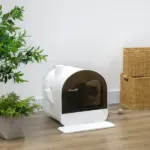 PawHut Covered Cat Litter Box with Lid, Scoop, and Filter, Sleek White - Image 2