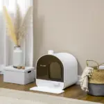 PawHut Covered Cat Litter Box with Lid, Scoop, and Filter, Sleek White - Image 10
