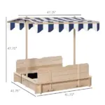 Outsunny Covered Wooden Sandbox with Adjustable Canopy, Convertible Bench Seat, and Backrests, Bottom Liner, Natural Blue - Image 3