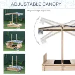 Outsunny Covered Wooden Sandbox with Adjustable Canopy, Convertible Bench Seat, and Backrests, Bottom Liner, Natural Blue - Image 4