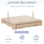 Outsunny Covered Wooden Sandbox with Adjustable Canopy, Convertible Bench Seat, and Backrests, Bottom Liner, Natural Blue - Image 5
