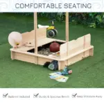 Outsunny Covered Wooden Sandbox with Adjustable Canopy, Convertible Bench Seat, and Backrests, Bottom Liner, Natural Blue - Image 6