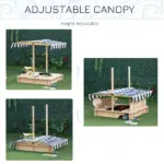 Outsunny Covered Wooden Sandbox with Adjustable Canopy, Convertible Bench Seat, and Backrests, Bottom Liner, Natural Blue - Image 7