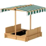 Covered Wooden Sandbox with Adjustable Canopy, Convertible Bench Seat, and Backrests, Bottom Liner, Natural Green - Image 11