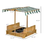 Covered Wooden Sandbox with Adjustable Canopy, Convertible Bench Seat, and Backrests, Bottom Liner, Natural Green - Image 3