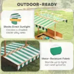 Covered Wooden Sandbox with Adjustable Canopy, Convertible Bench Seat, and Backrests, Bottom Liner, Natural Green - Image 5